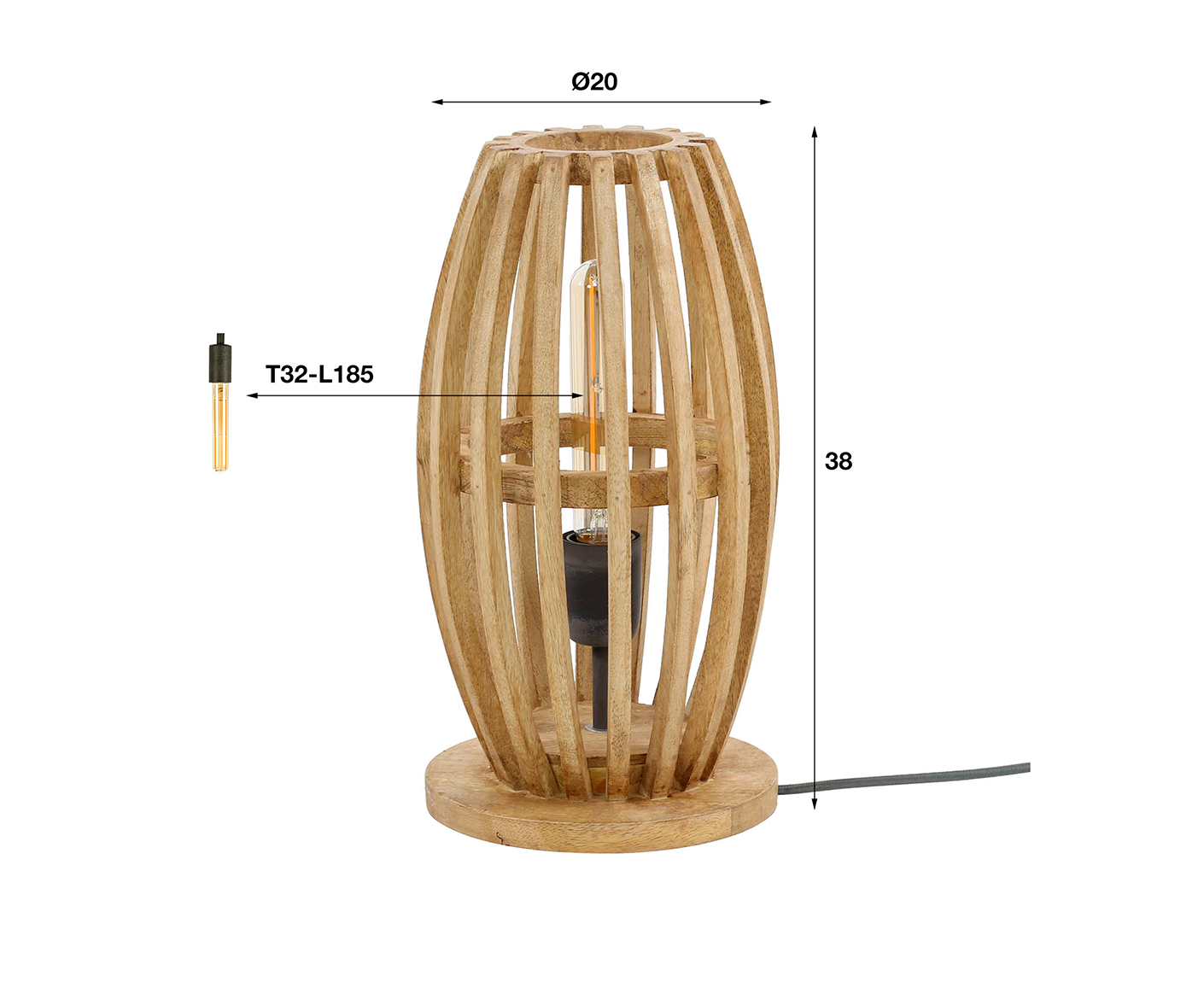 Tischlampe 1L Orbit / Massivholz Mango Natur