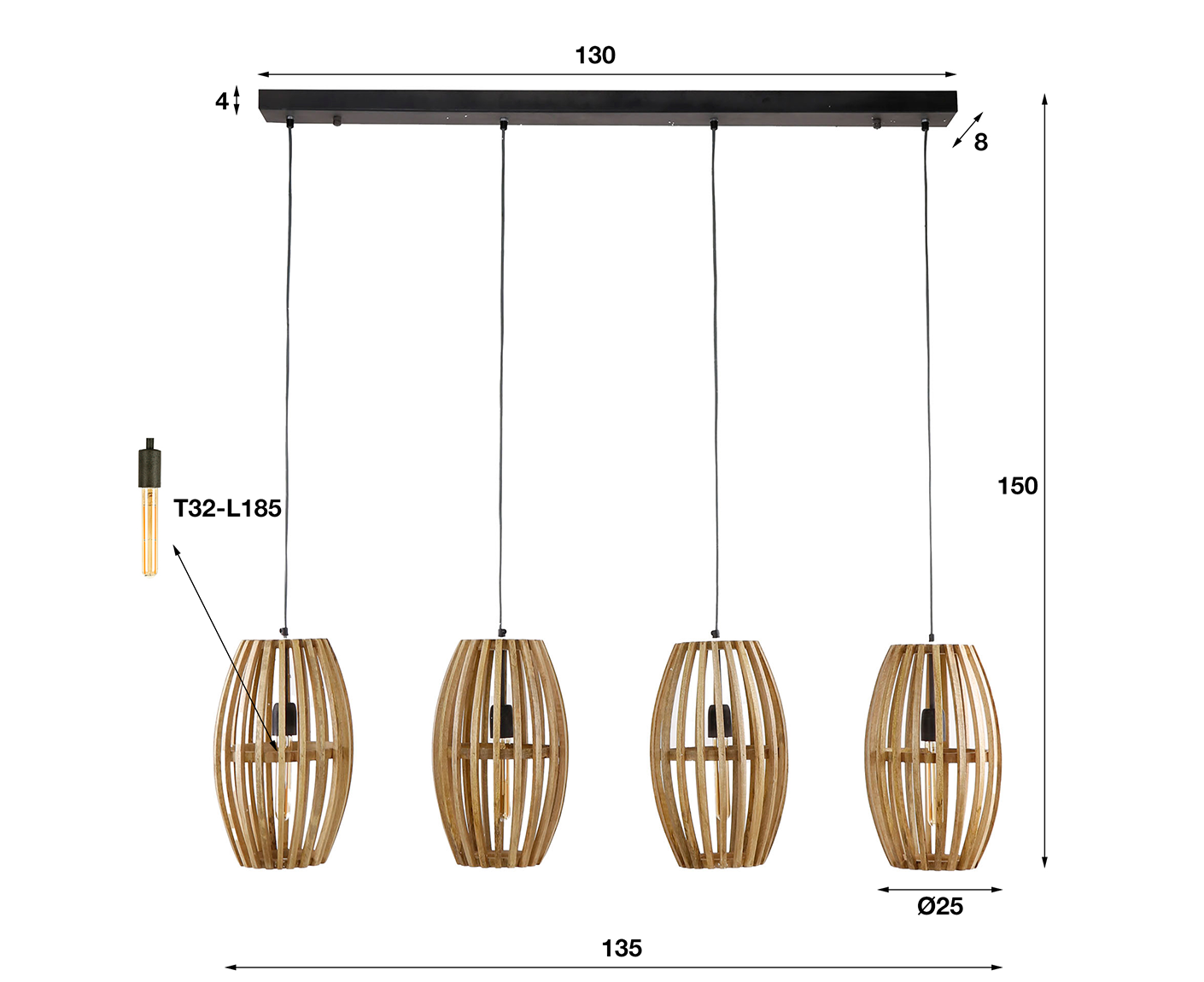 Hängelampe 4L Orbit Massivholz Mango Natur