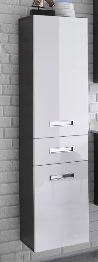MANHATTAN Hochschrank / Hängeschrank Grau / Weiß Hochglanz