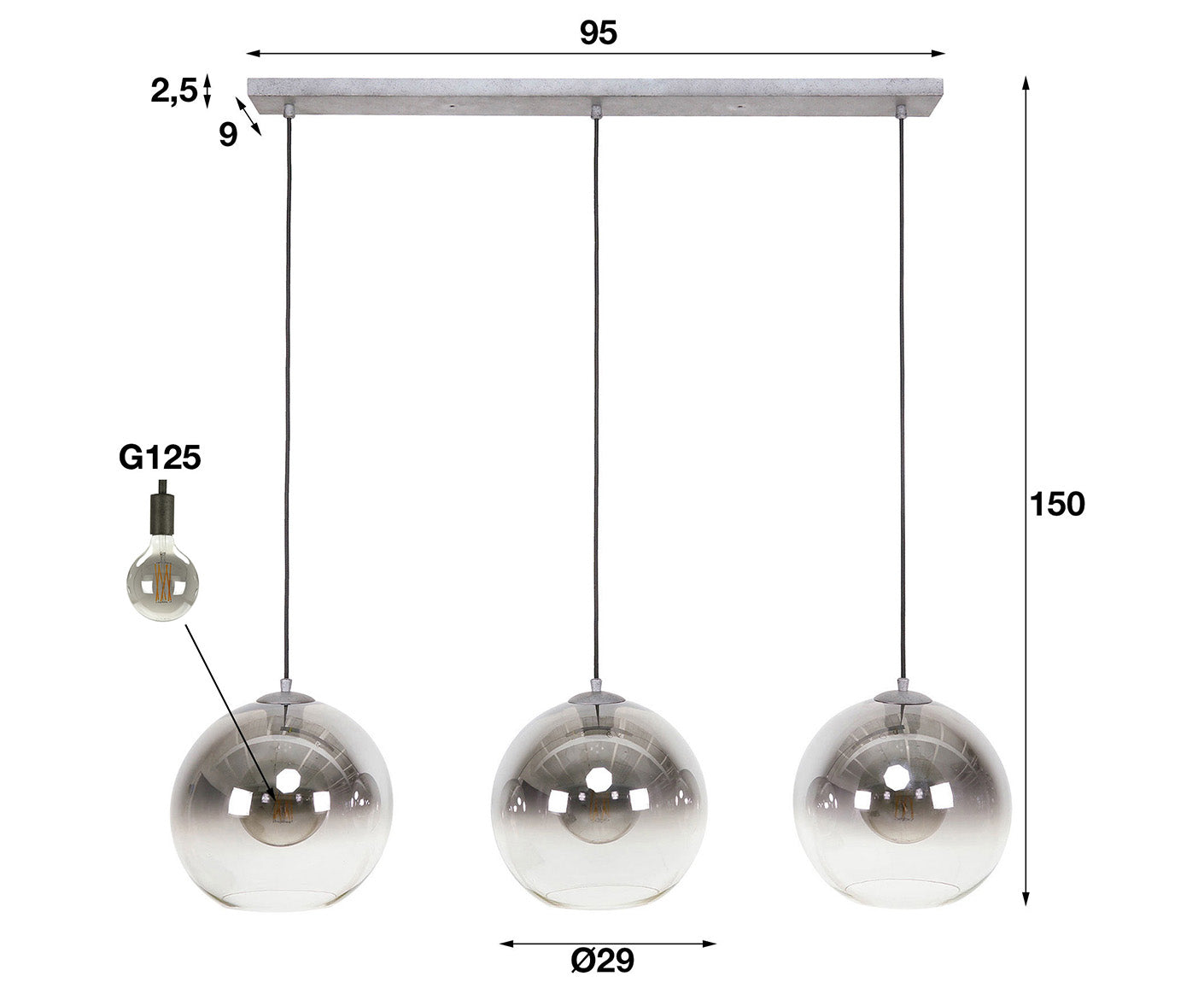 Hängelampe 3L Bubble Shaded, Rauchglas