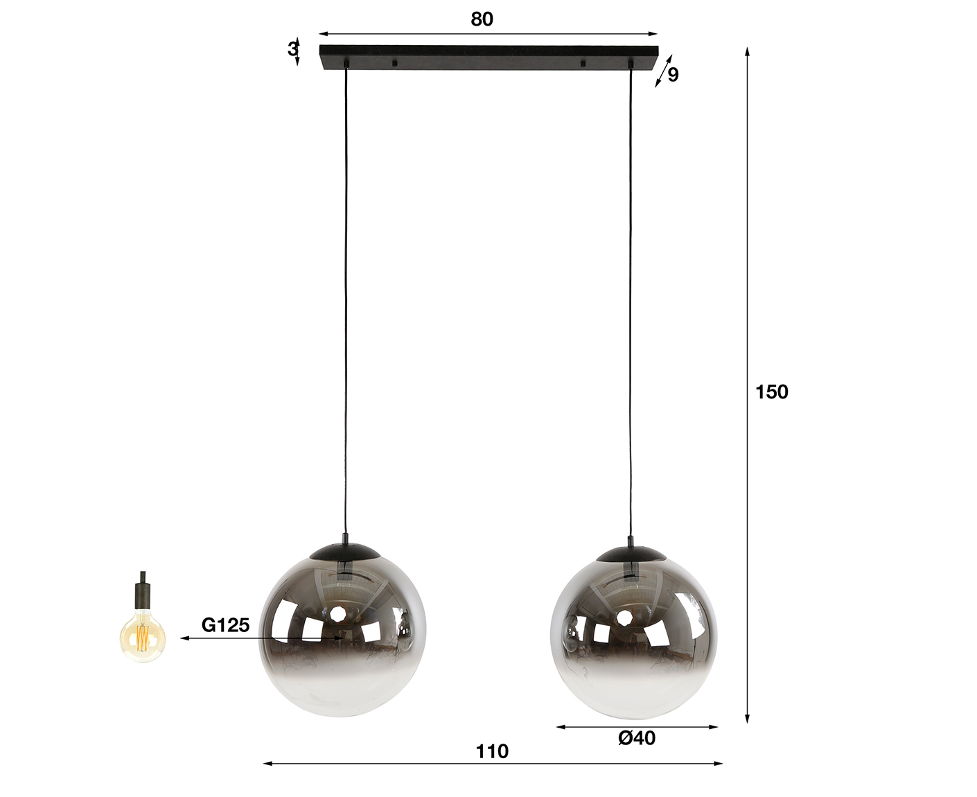 Hängelampe 2L Bubble Shaded XL Artic Schwarz