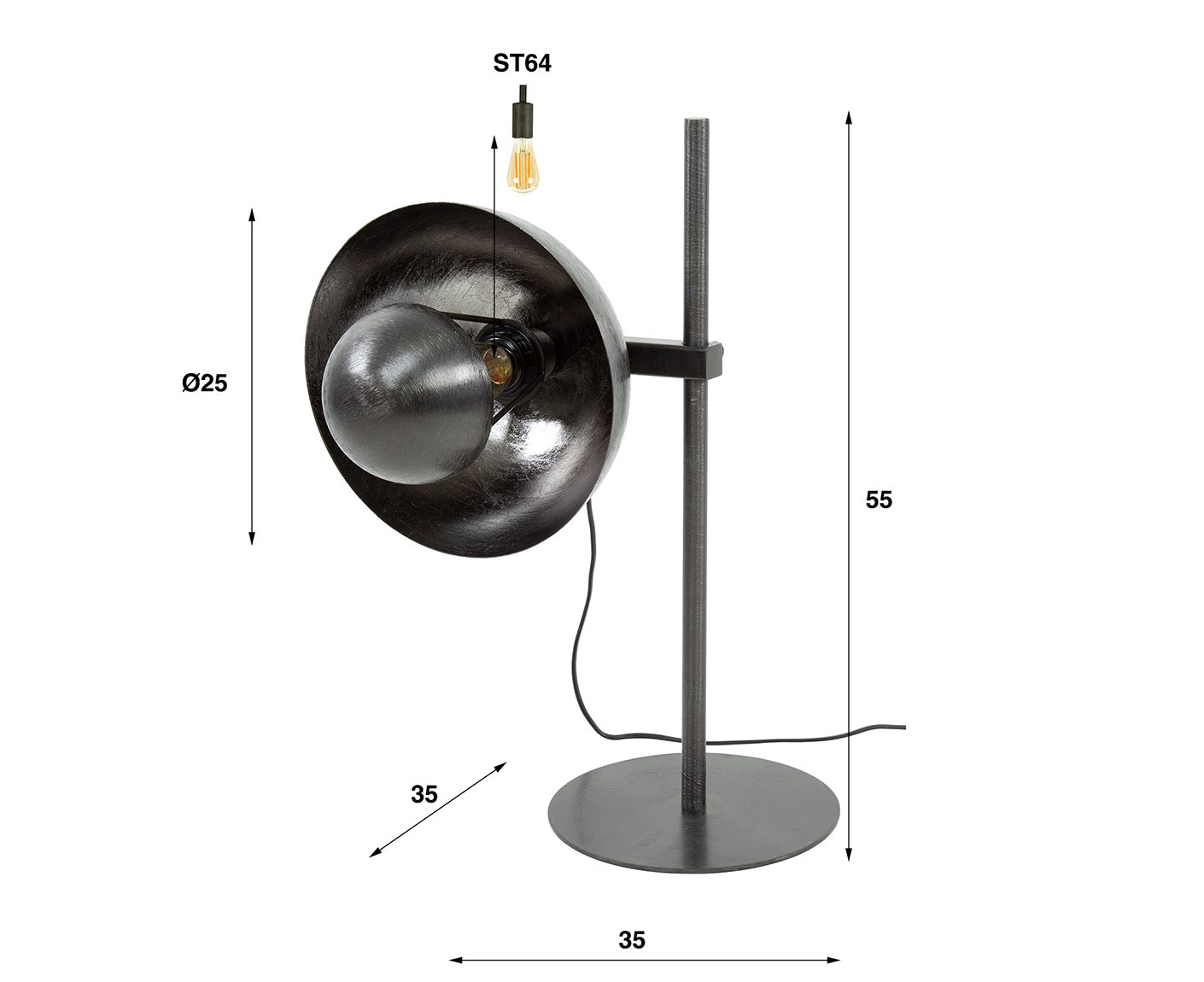 Tischlampe 1L Adjust, Schwarz Nickel