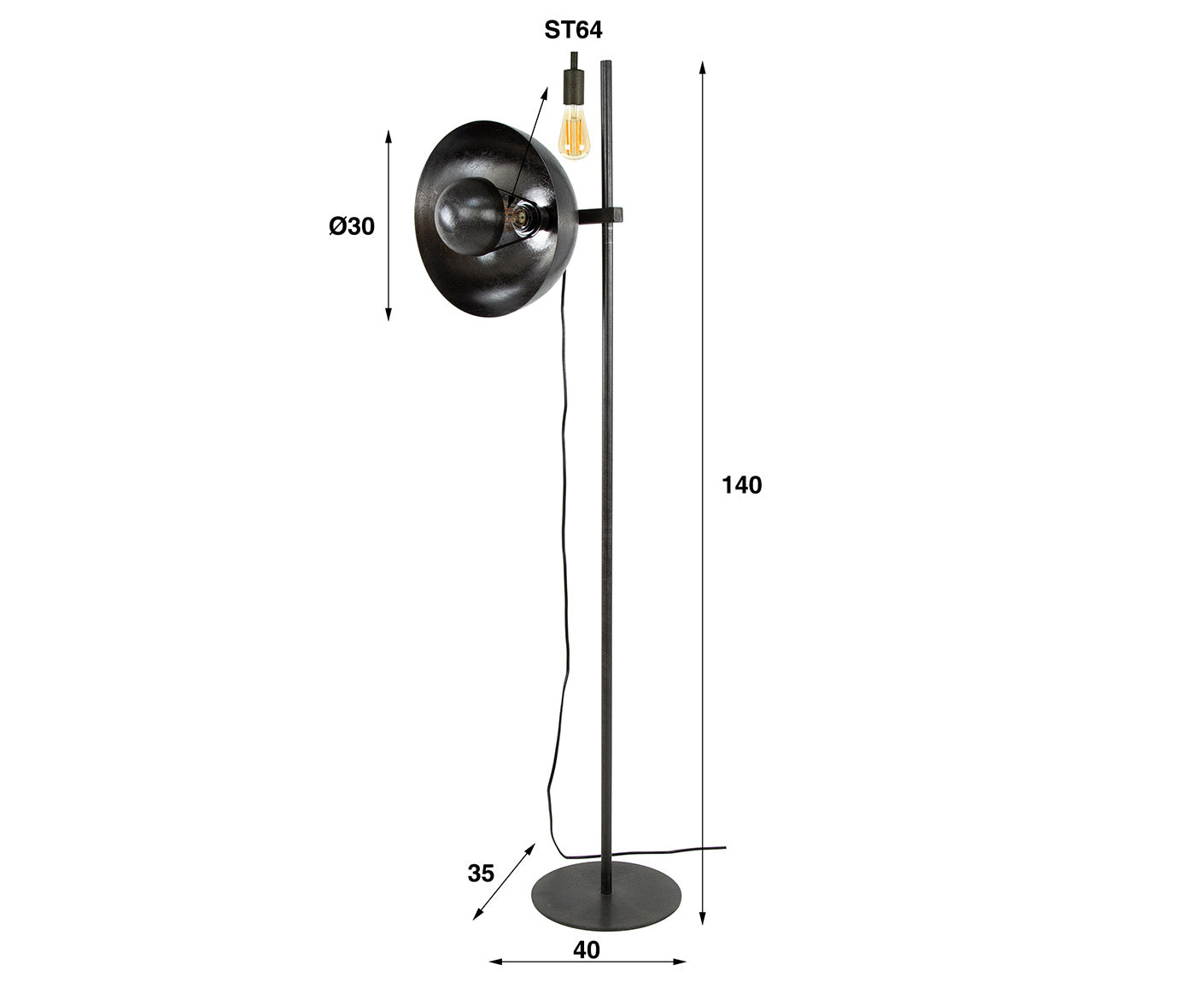 Stehlampe 1L Adjust, Schwarz Nickel