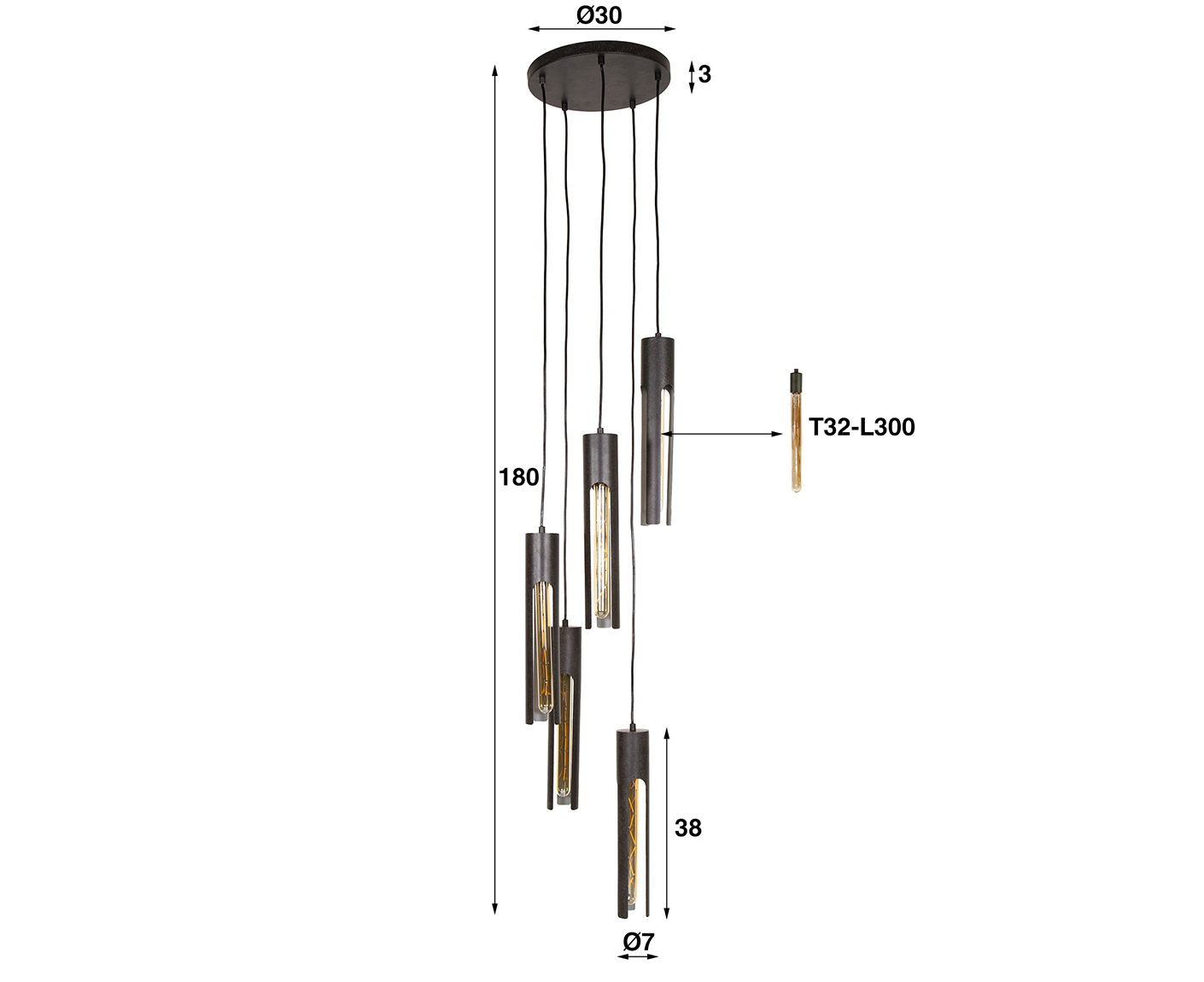 Hängelampe 5L gestuft Tube Artic Schwarz