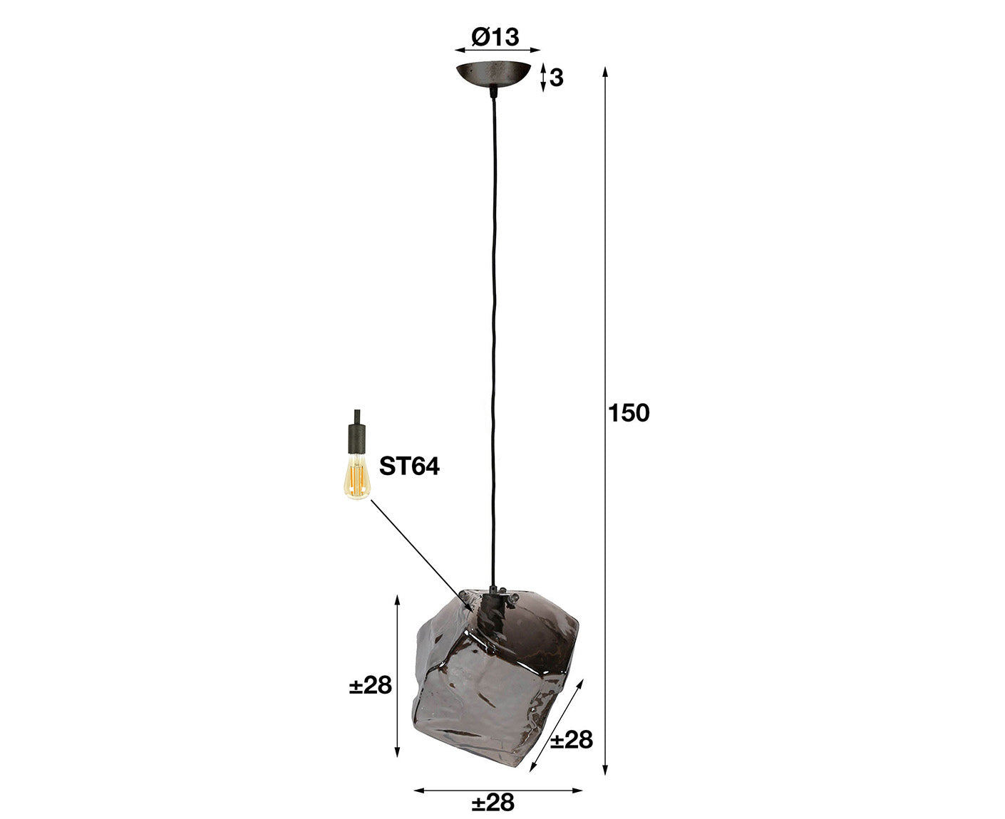 Hängelampe 1L Rock, verchromtes Glas