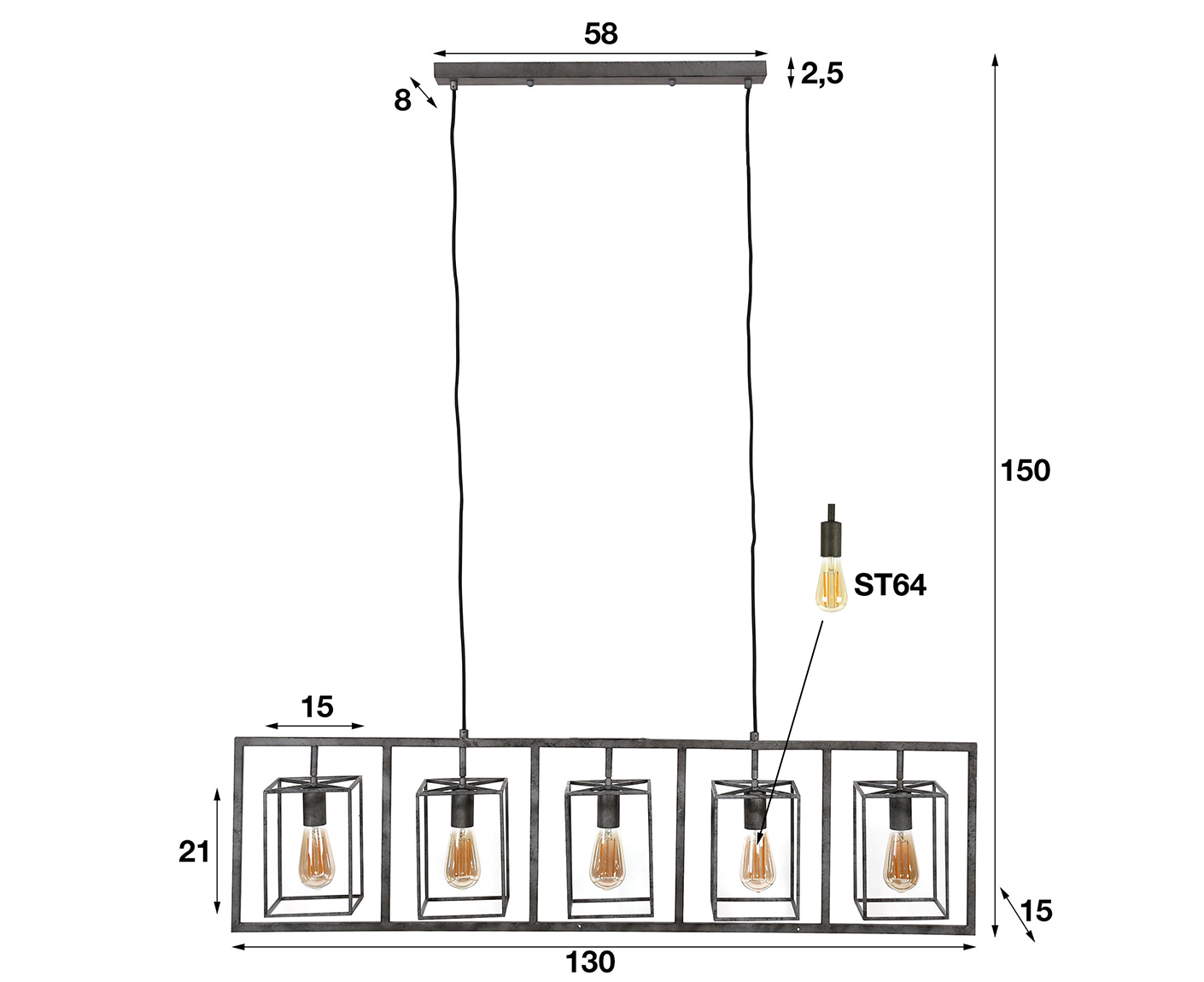 Hängelampe 5L Cubic Tower, Antik Silber