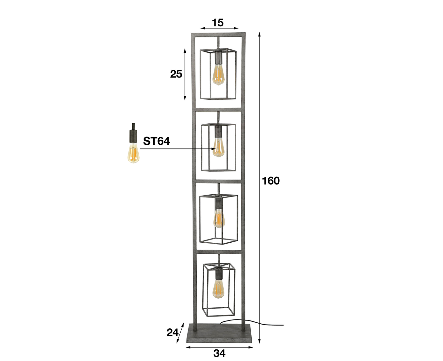 Stehlampe 4L Cubic Tower, Antik Silber