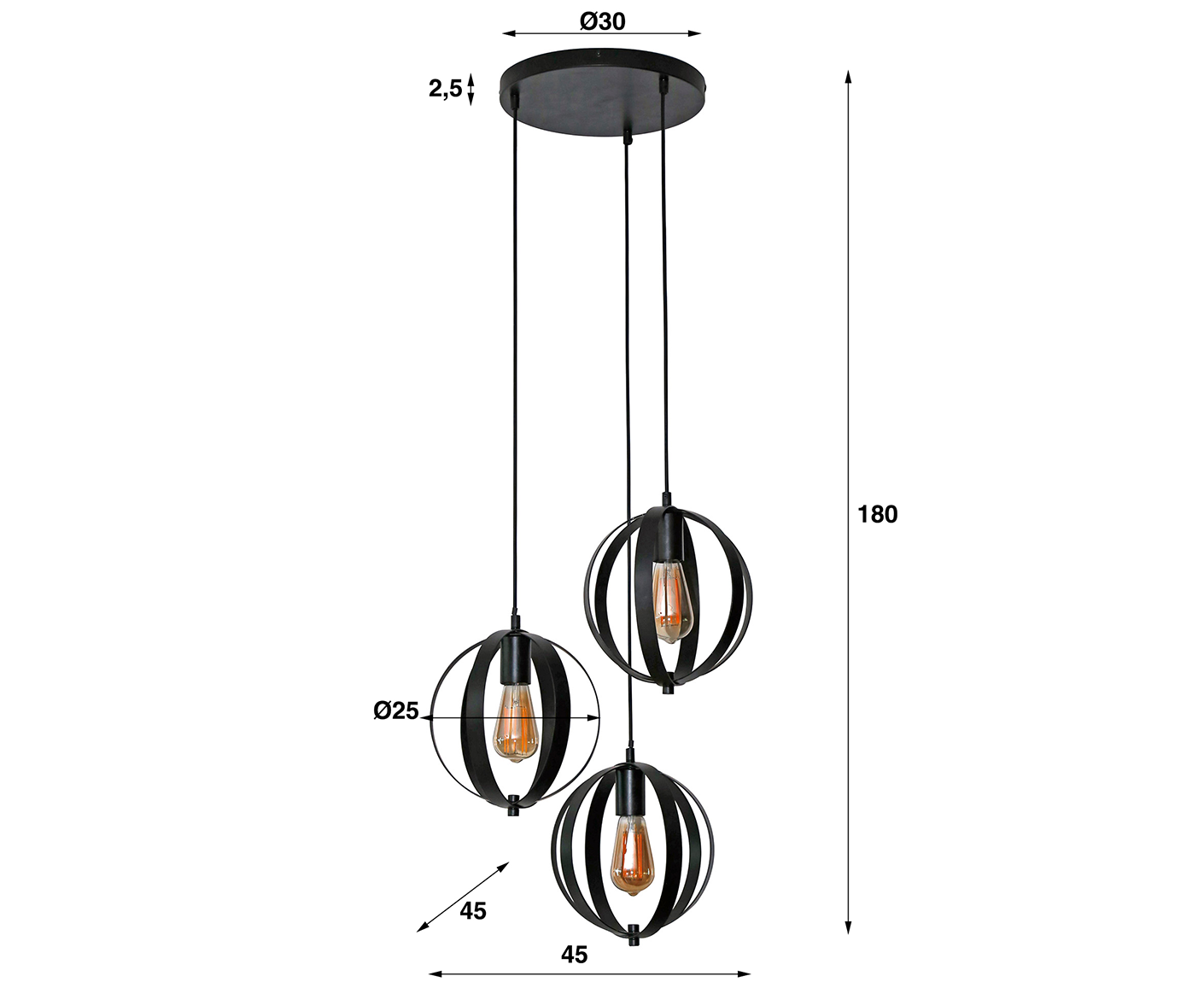 Hängelampe 3L Turn Flat, Anthrazit