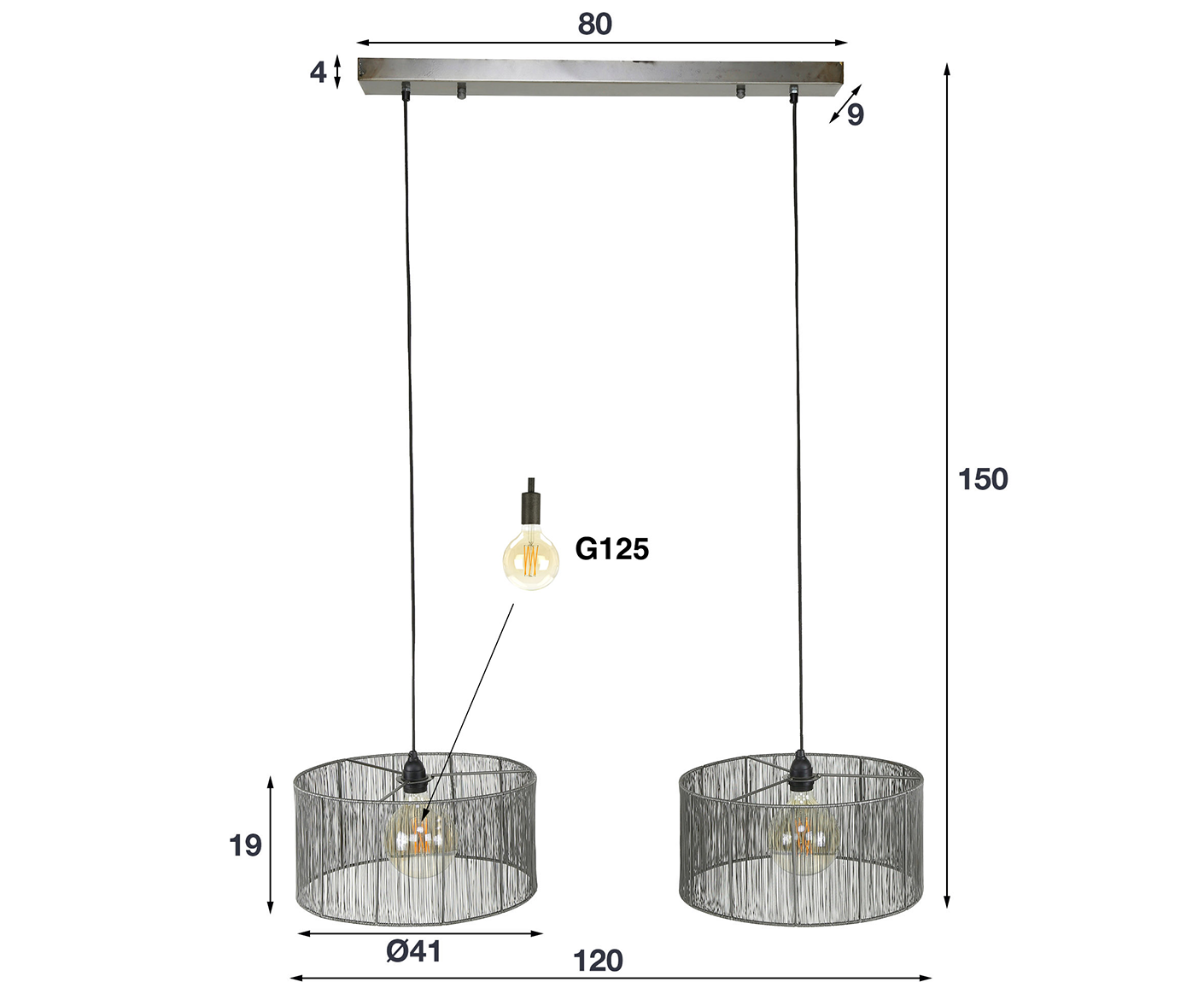 Hängelampe 2L Stringshade, Schwarz Nickel