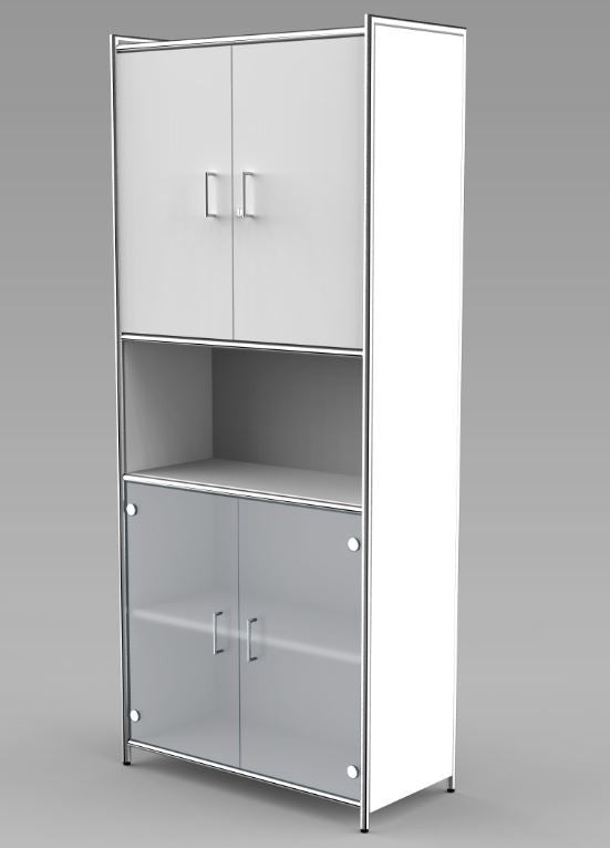 ARTLINE Kombischrank 5OH Aktenschrank Schrank Büroschrank Büroregal Weiß/Glas