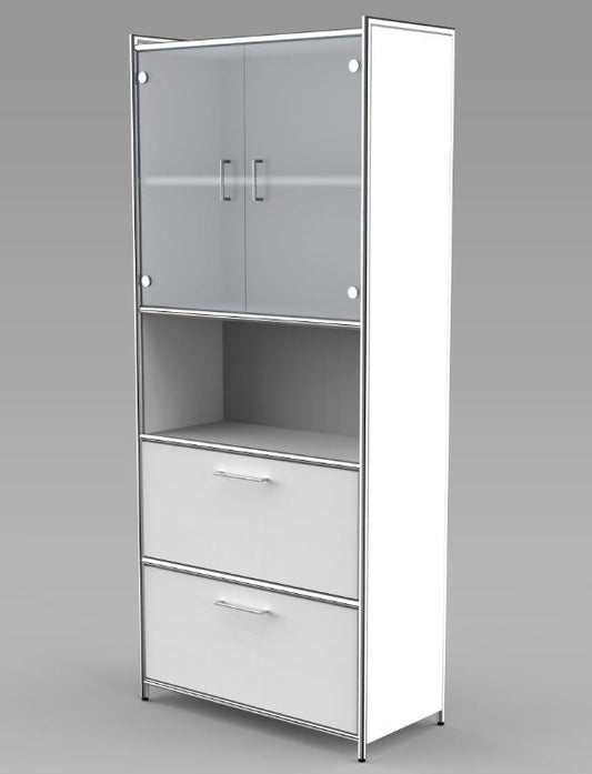 ARTLINE Kombischrank 5OH Aktenschrank Schrank Büroschrank Büroregal Weiß/Glas