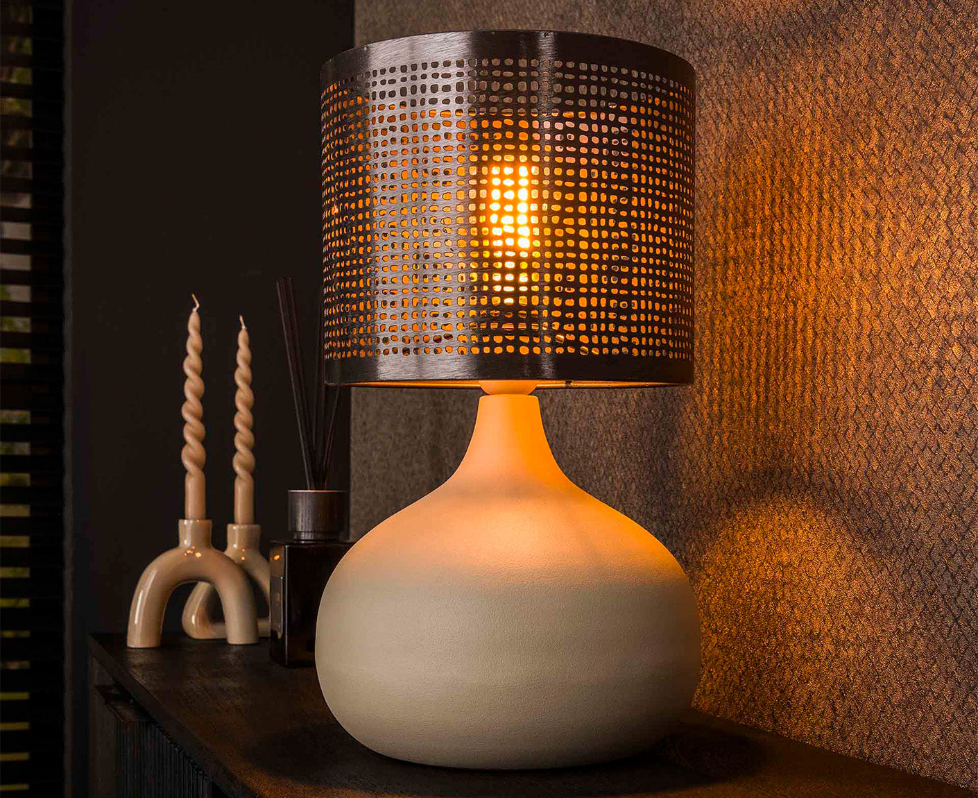 Tischlampe 1L mit geradem Lampenschirm Natur / Natural Grey
