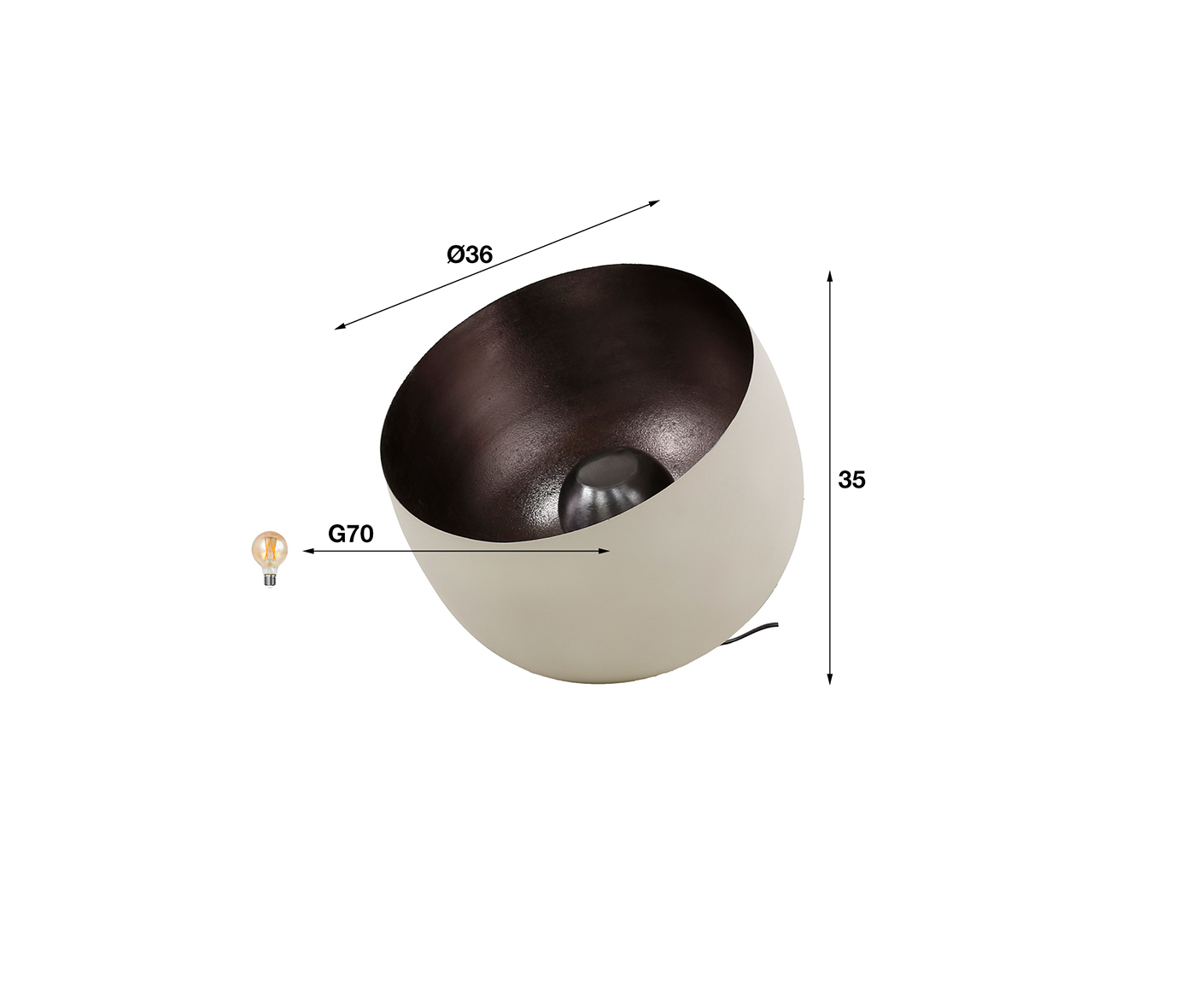 Tischleuchte 36 cm Korbform L / Natural Grey