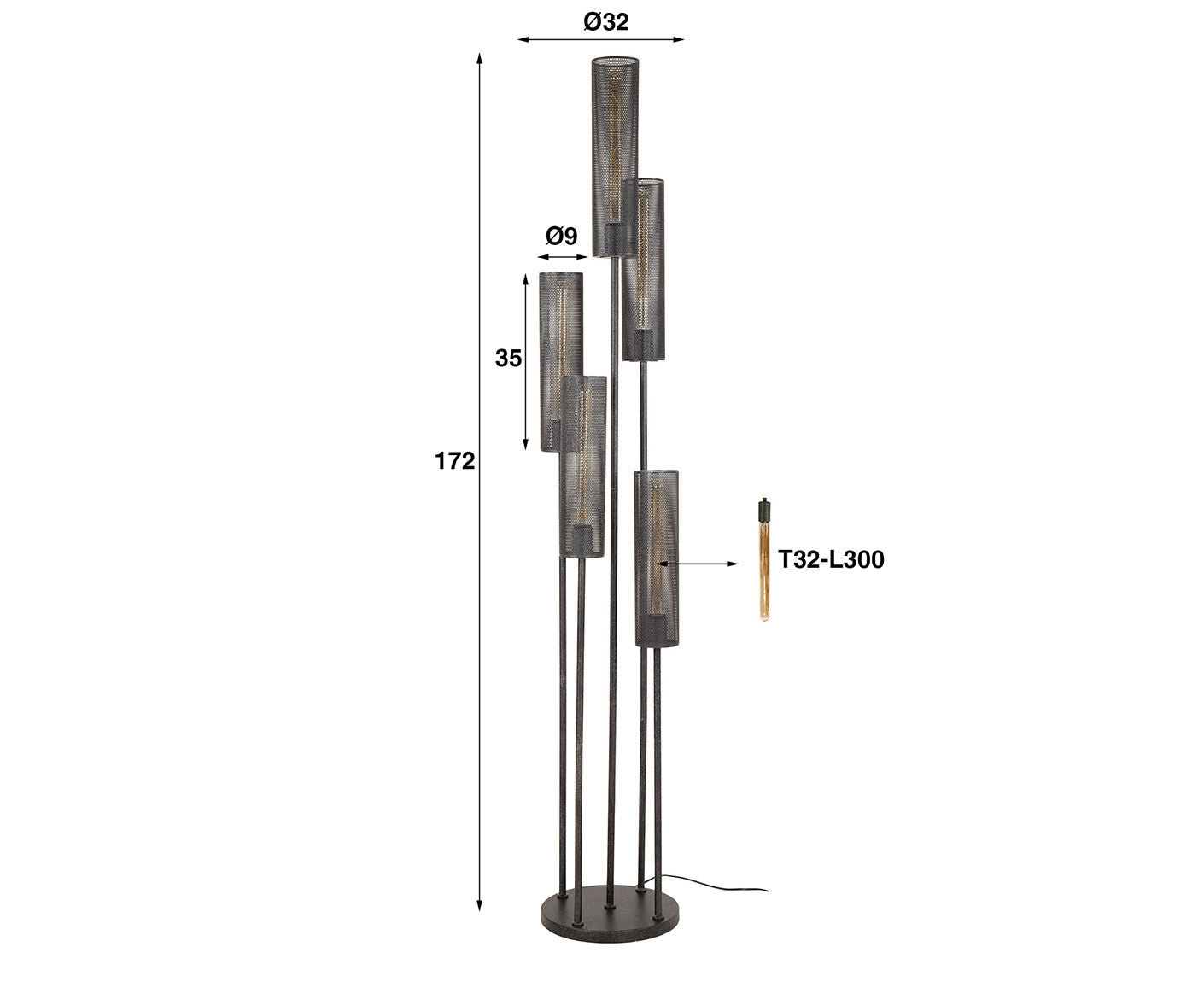 Stehlampe 5L gestuft Tube Mesh / Artic Schwarz