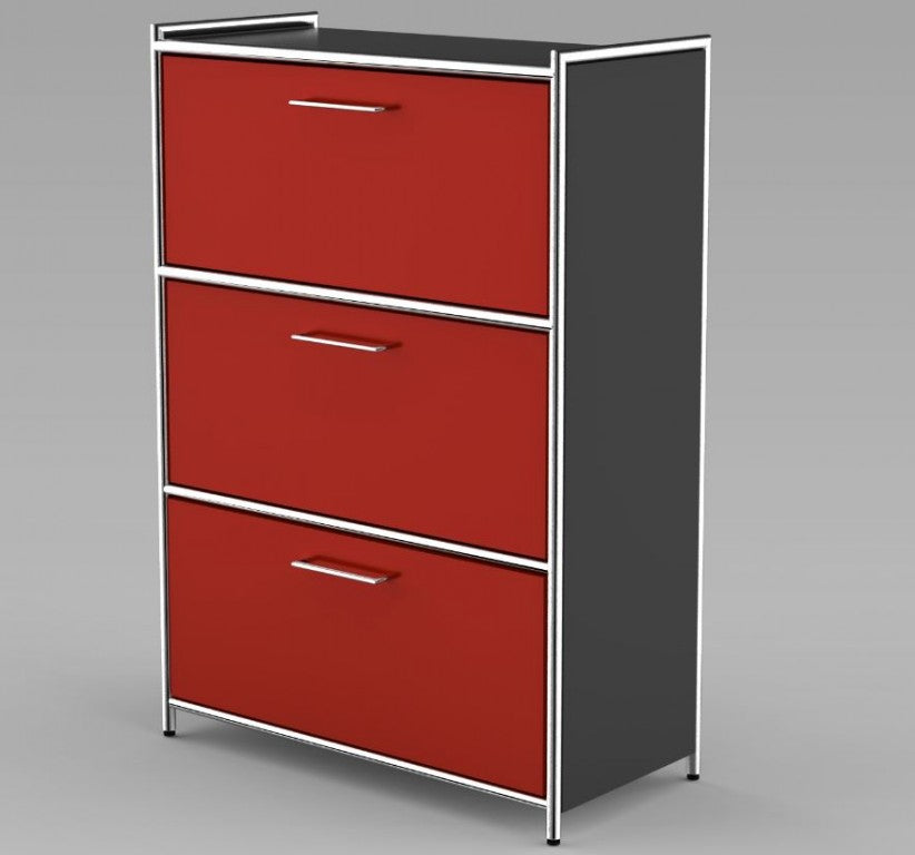 12671 ARTLINE Highboard 3OH Aktenschrank Schrank Büroschrank Büroregal Anthrazit/Rot