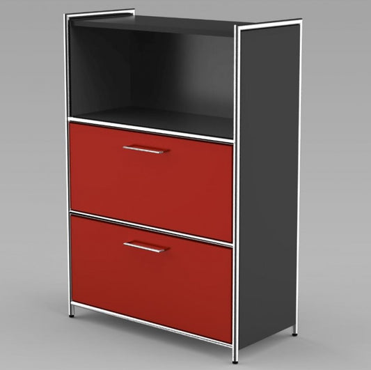 12678 ARTLINE Highboard 3OH Aktenschrank Schrank Büroschrank Büroregal Anthrazit/Rot