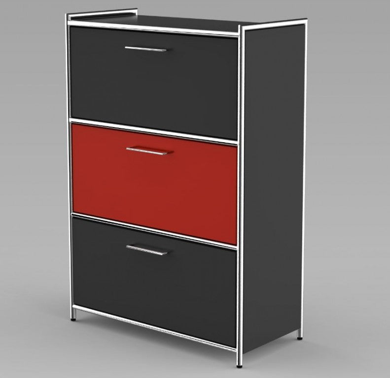 12674 ARTLINE Highboard 3OH Aktenschrank Schrank Büroschrank Büroregal Anthrazit/Rot