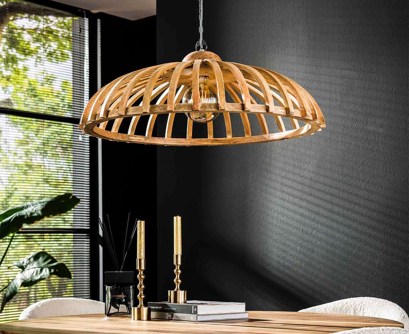 Hängelampe Span Ø65cm, Mangoholz Massiv