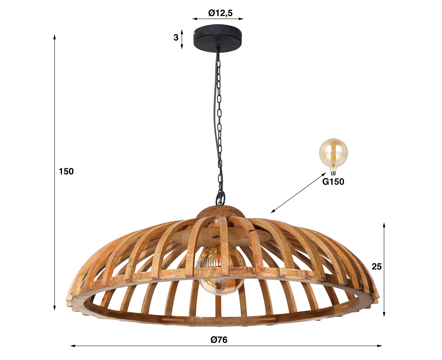 Hängelampe Span Ø65cm, Mangoholz Massiv