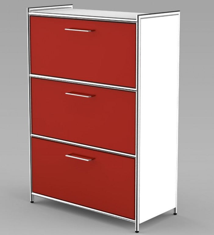 12663 ARTLINE Highboard 3OH Aktenschrank Schrank Büroschrank Büroregal Weiß/Rot