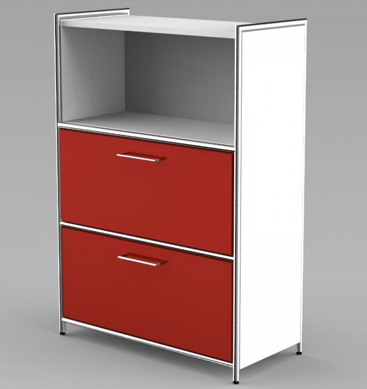 12675 ARTLINE Highboard 3OH Aktenschrank Schrank Büroschrank Büroregal Weiß/Rot