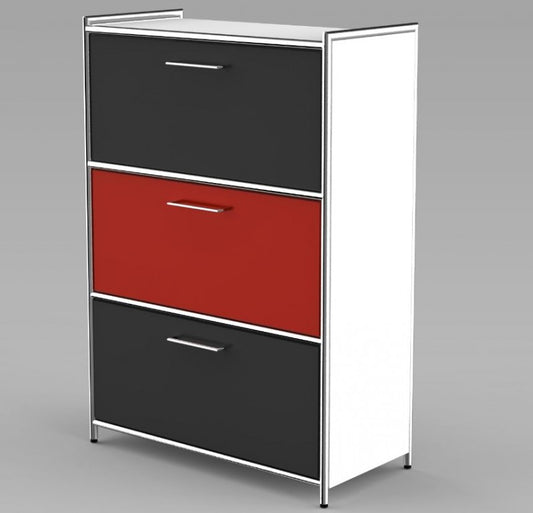 ARTLINE Highboard 3OH Aktenschrank Schrank Büroschrank Büroregal Weiß/Anthrazit/Rot