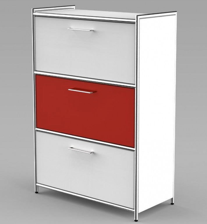 12668 ARTLINE Highboard 3OH Aktenschrank Schrank Büroschrank Büroregal Weiß/Rot