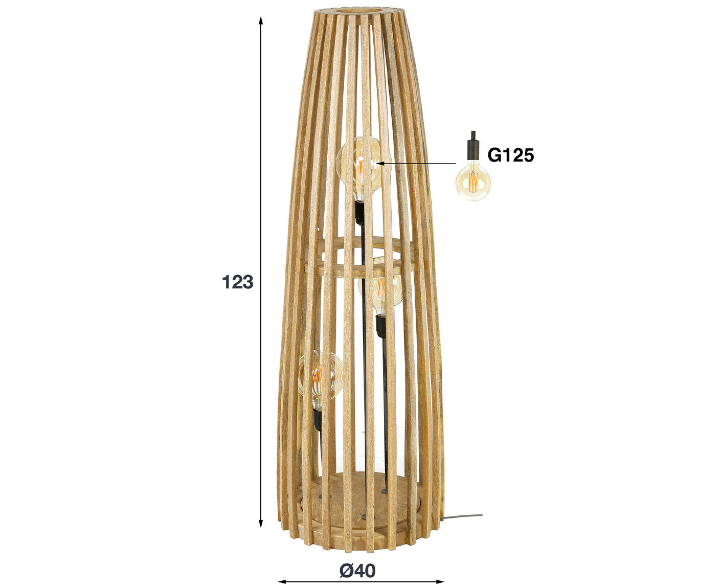 Stehlampe 3L Launch, Mango Massivholz