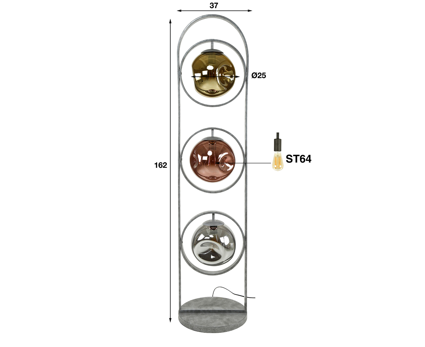 Stehlampe 3L Stellar, Antik Silber