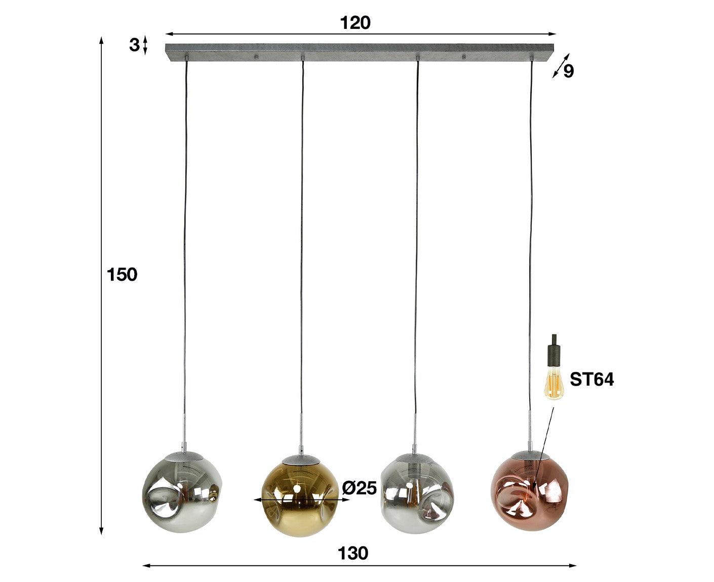 Hängelampe 4L Stellar, Antik Silber