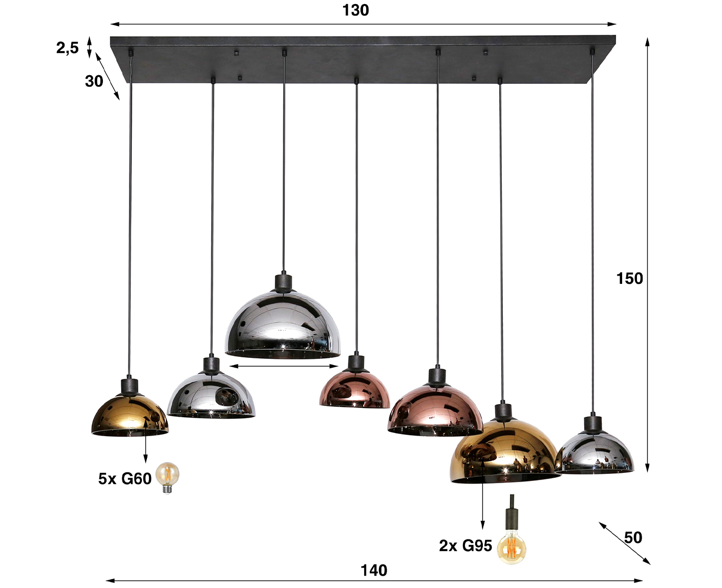 Hängelampe 4+3L Tricolore Disk, Schwarz