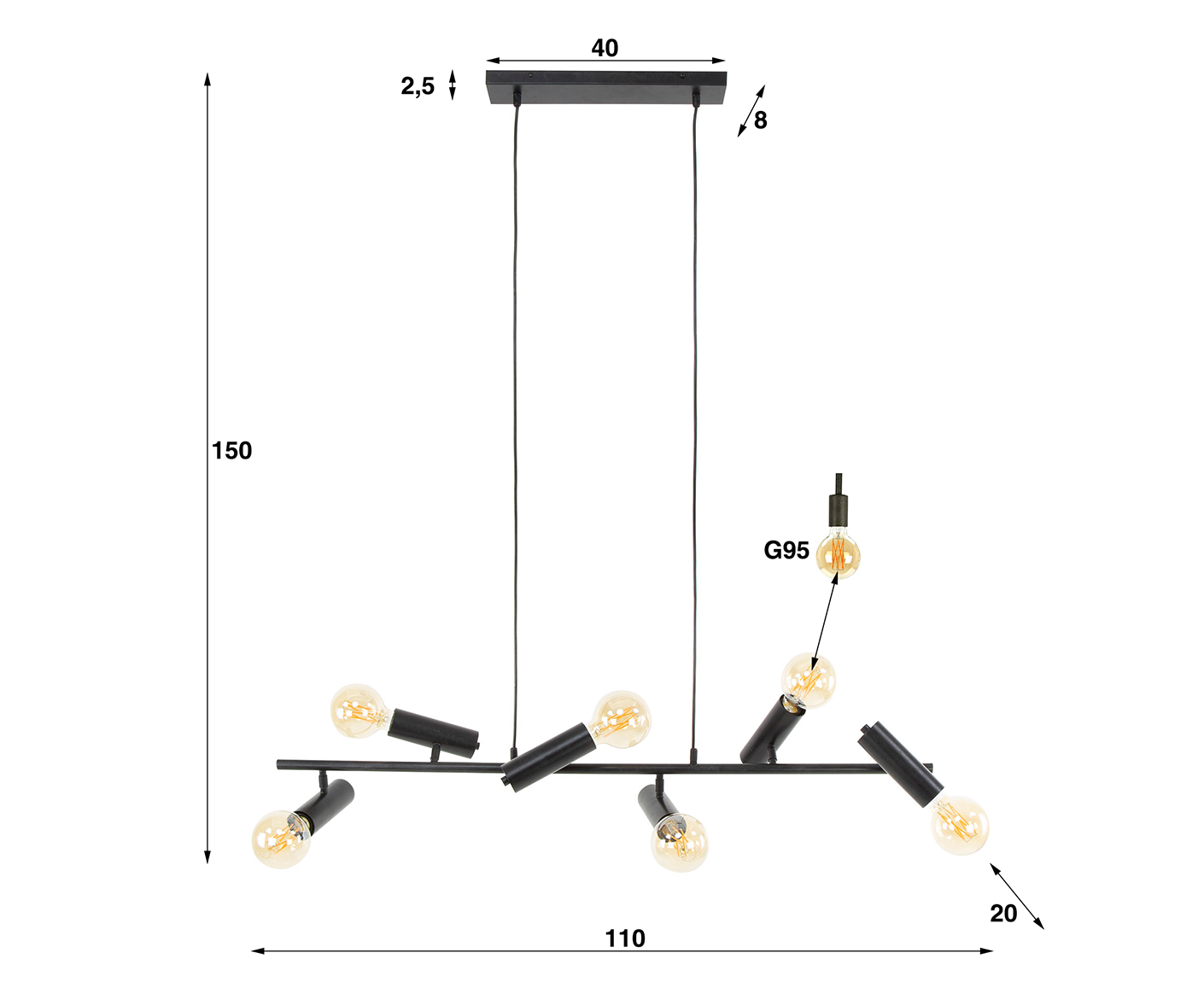 Hängelampe 6L Point, Anthrazit