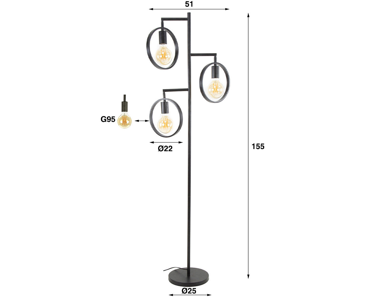 Stehlampe 3L Ring, Anthrazit - Voelpe