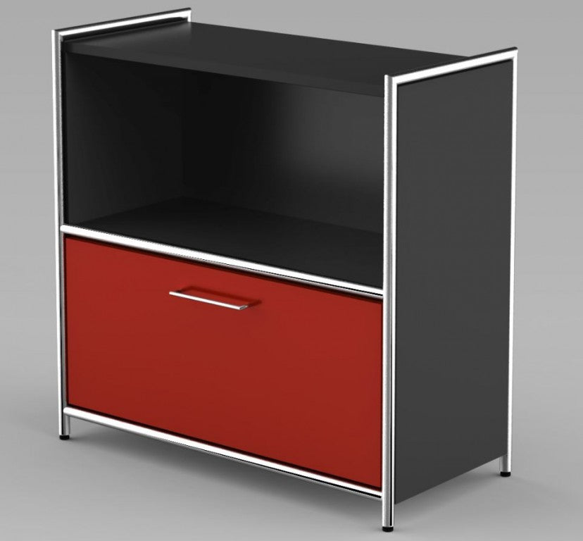 ARTLINE Sideboard 2OH Aktenregal Regal Büroregal Anthrazit/Rot