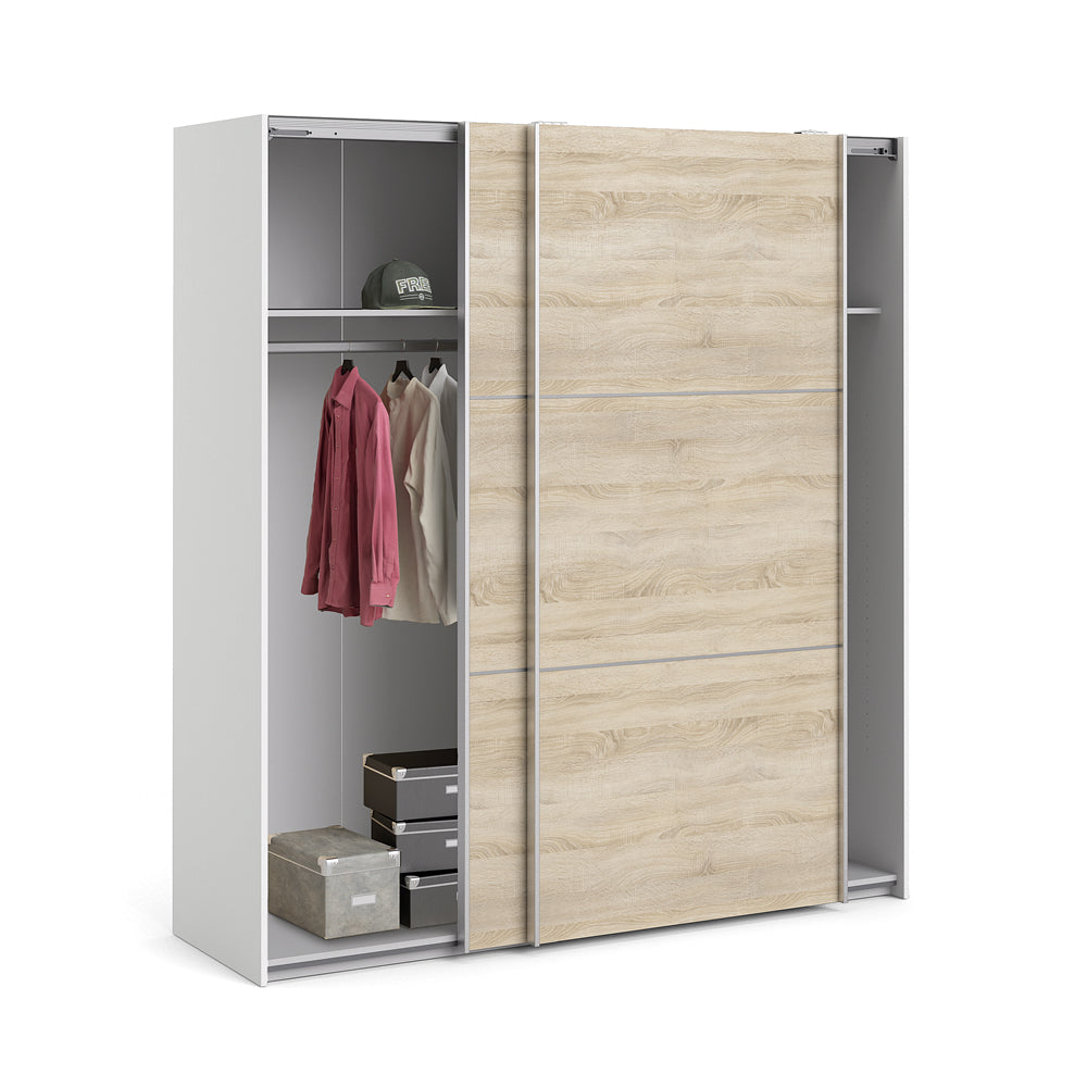 Verona Schiebetürenschrank 182 x 202 cm Weiß / Eiche Struktur