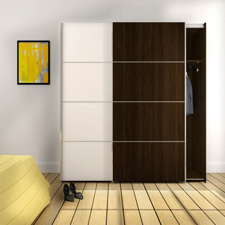 Verona Schiebetürenschrank 182 x 202 cm Kaffee / Weiß