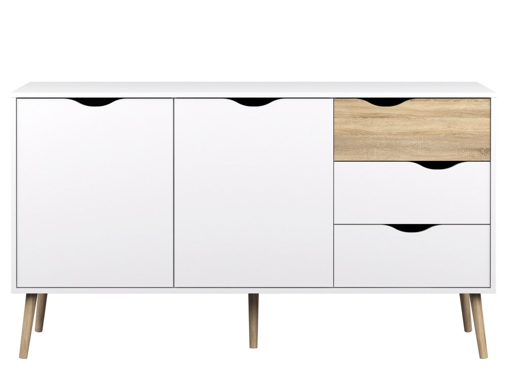 Sideboard OSLO Anrichte Kommode Weiß / Eiche Struktur