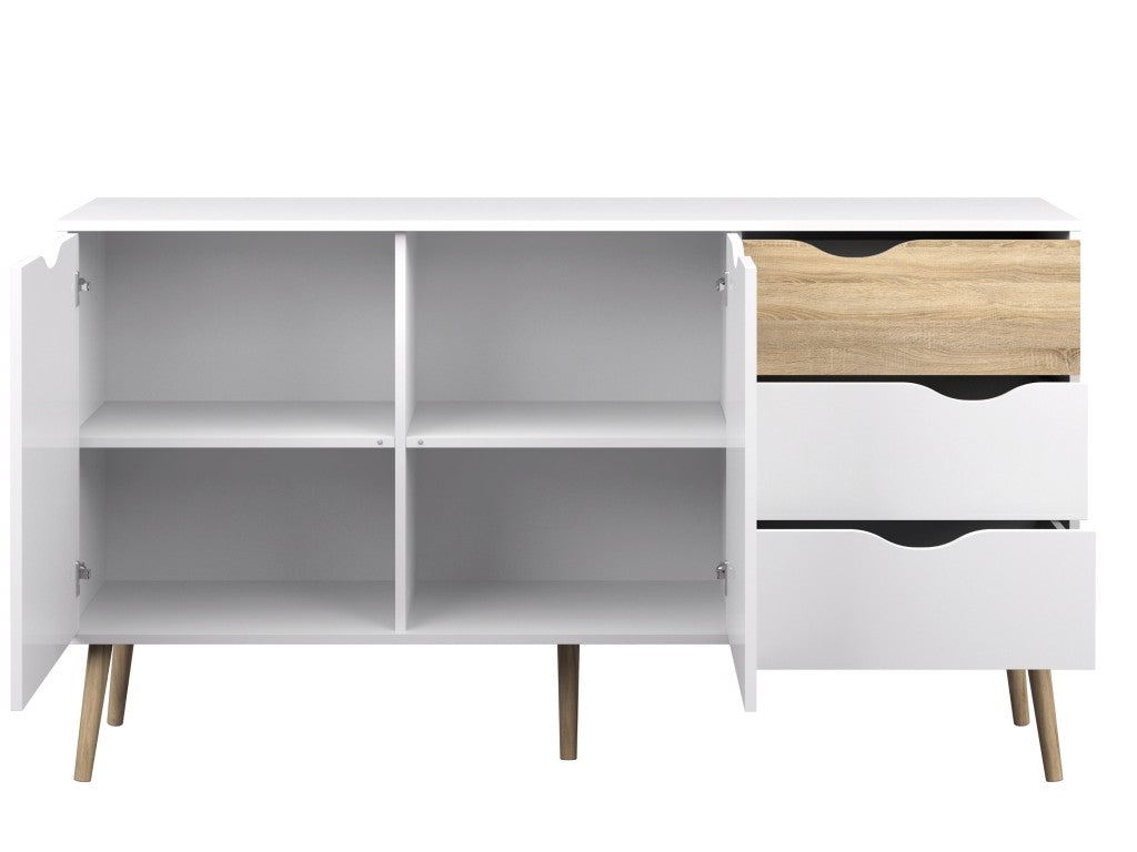 Sideboard OSLO Anrichte Kommode Weiß / Eiche Struktur