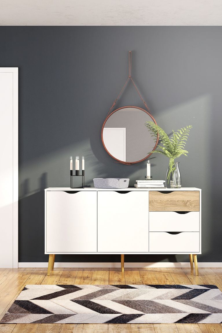 Sideboard OSLO Anrichte Kommode Weiß / Eiche Struktur