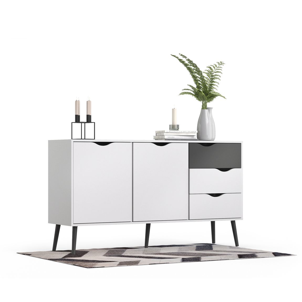 Sideboard OSLO Anrichte Kommode Weiß / Schwarz