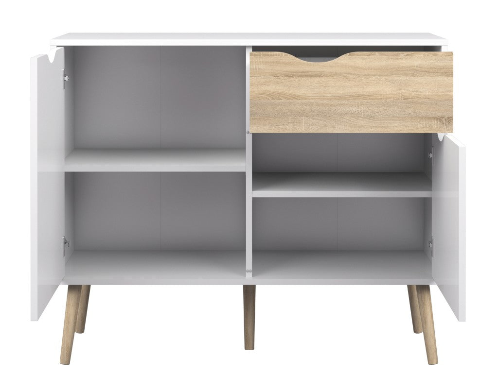 Sideboard OSLO Anrichte Kommode Weiß / Eiche Struktur