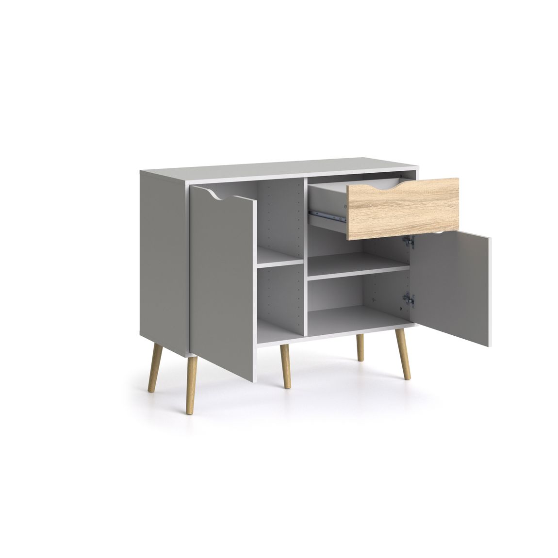 Sideboard OSLO Anrichte Kommode Weiß / Eiche Struktur