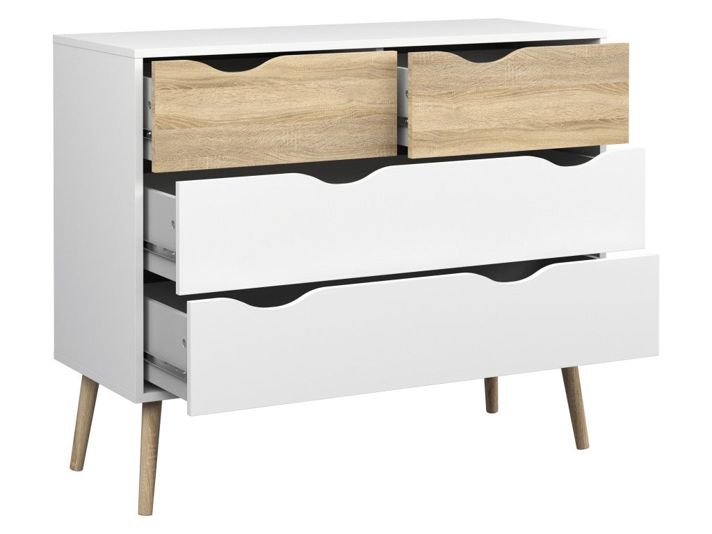 Kommode OSLO Anrichte Sideboard Weiß / Eiche Struktur