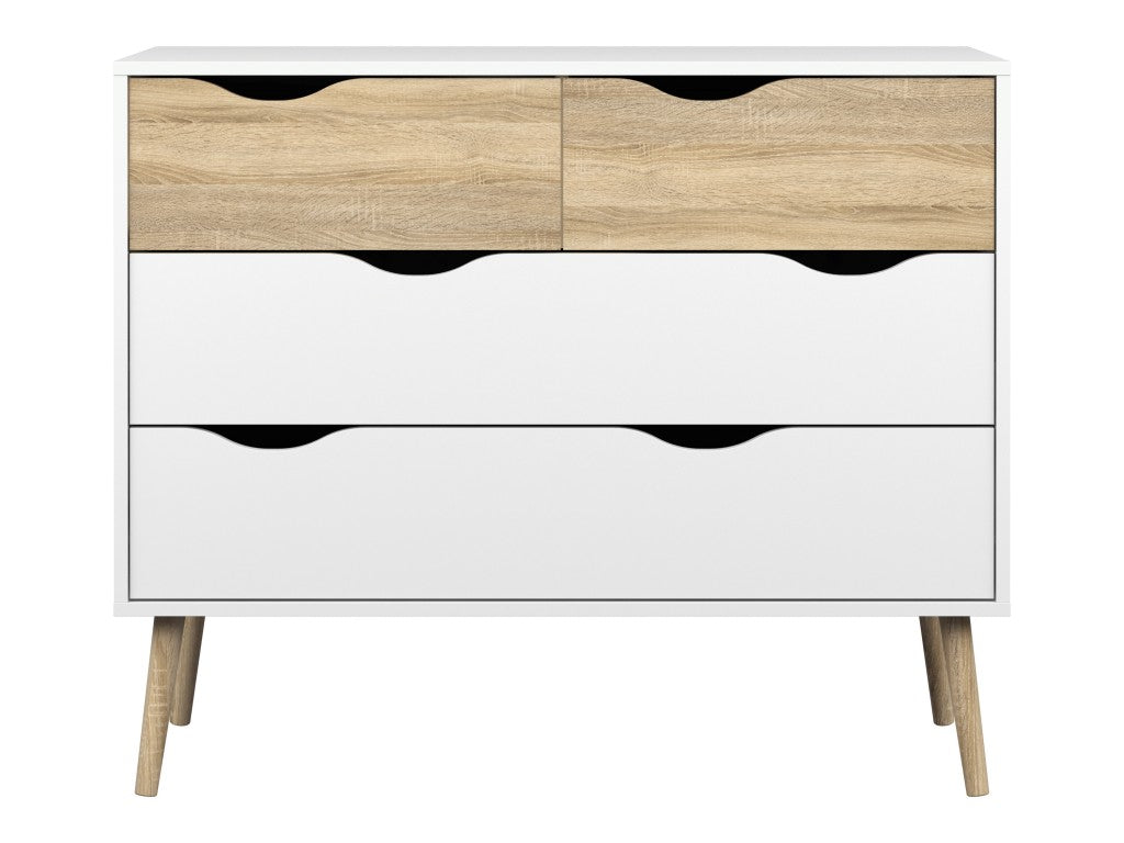 Kommode OSLO Anrichte Sideboard Weiß / Eiche Struktur