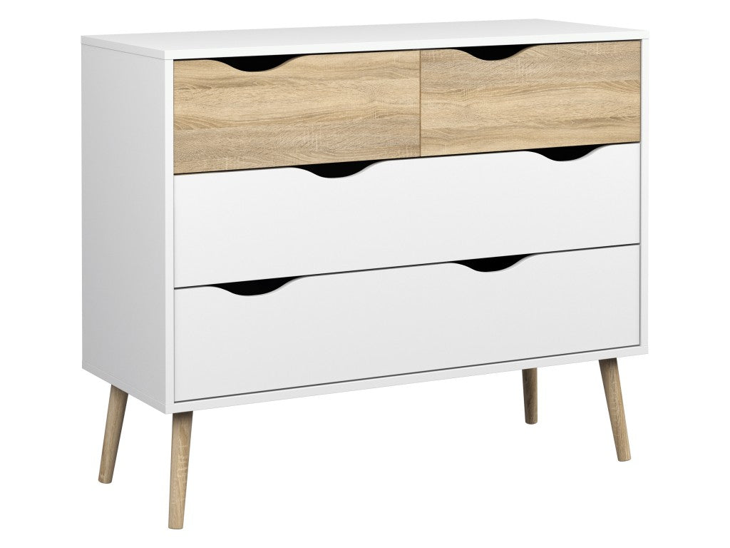 Kommode OSLO Anrichte Sideboard Weiß / Eiche Struktur