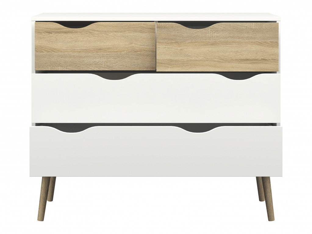 Kommode OSLO Anrichte Sideboard Weiß / Eiche Struktur