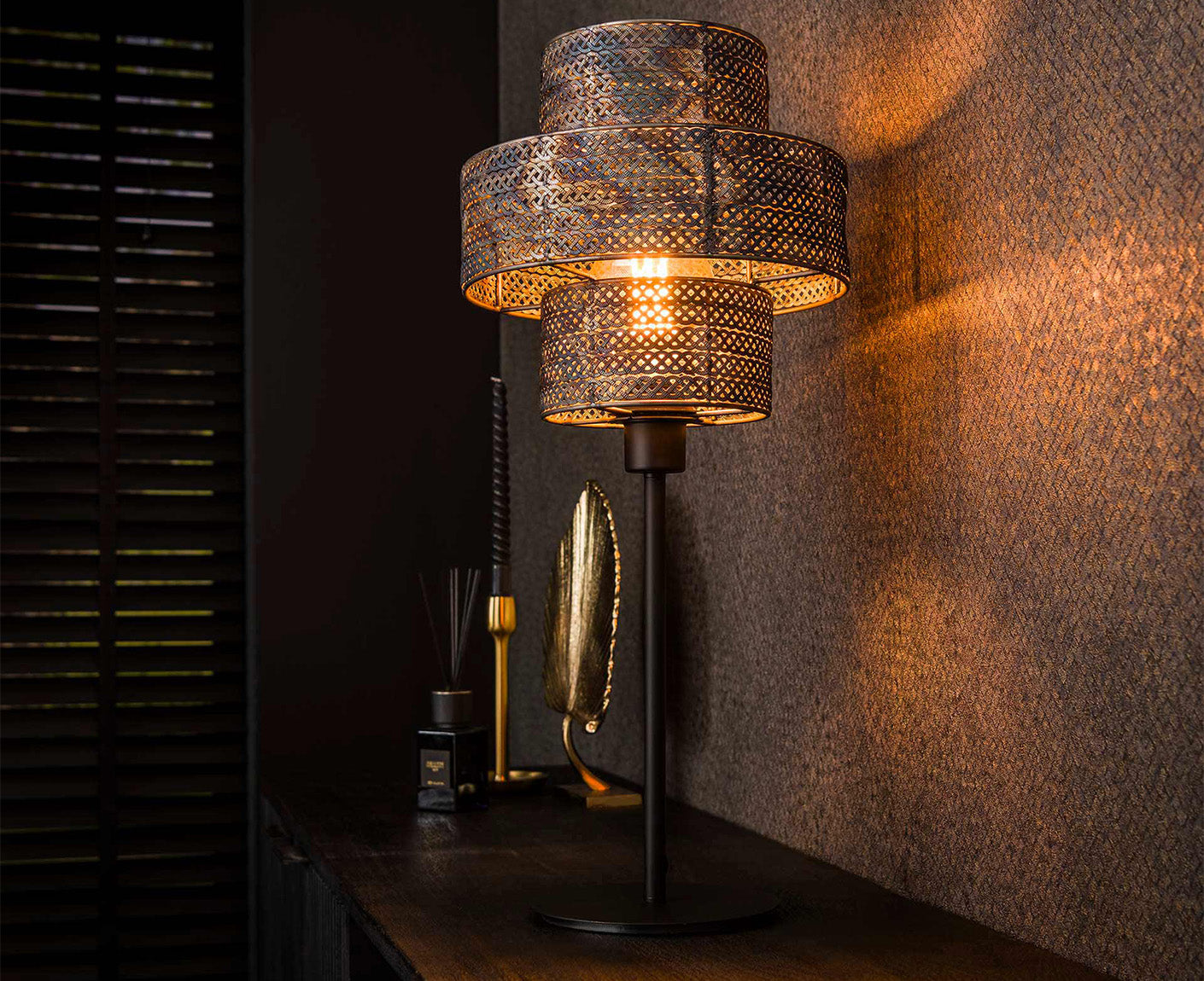 Tischlampe 1L Lantern / Schwarz-Braun