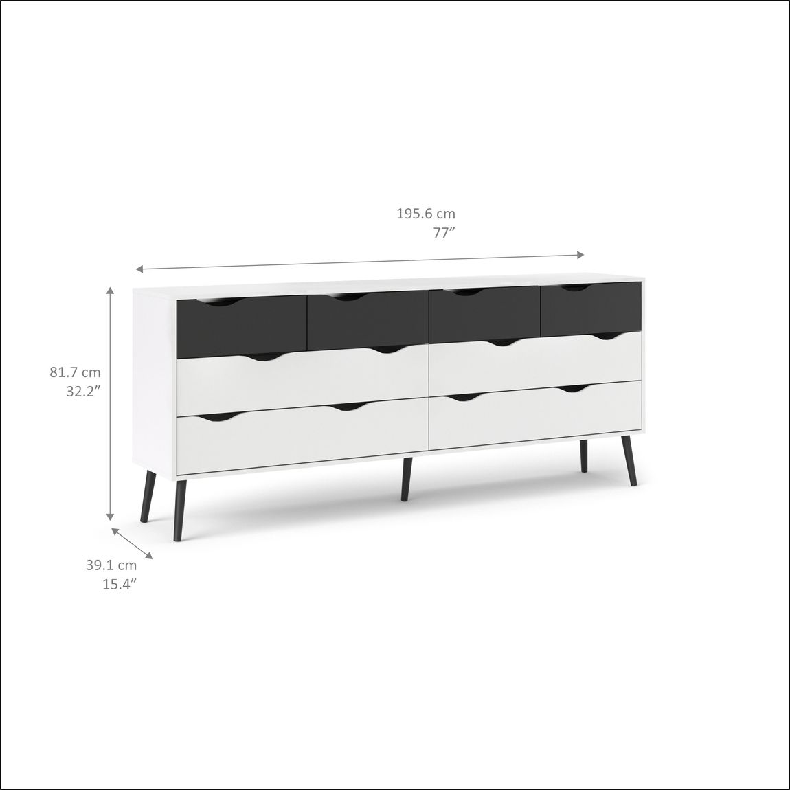 Doppel Kommode OSLO Anrichte Sideboard Weiß / Schwarz