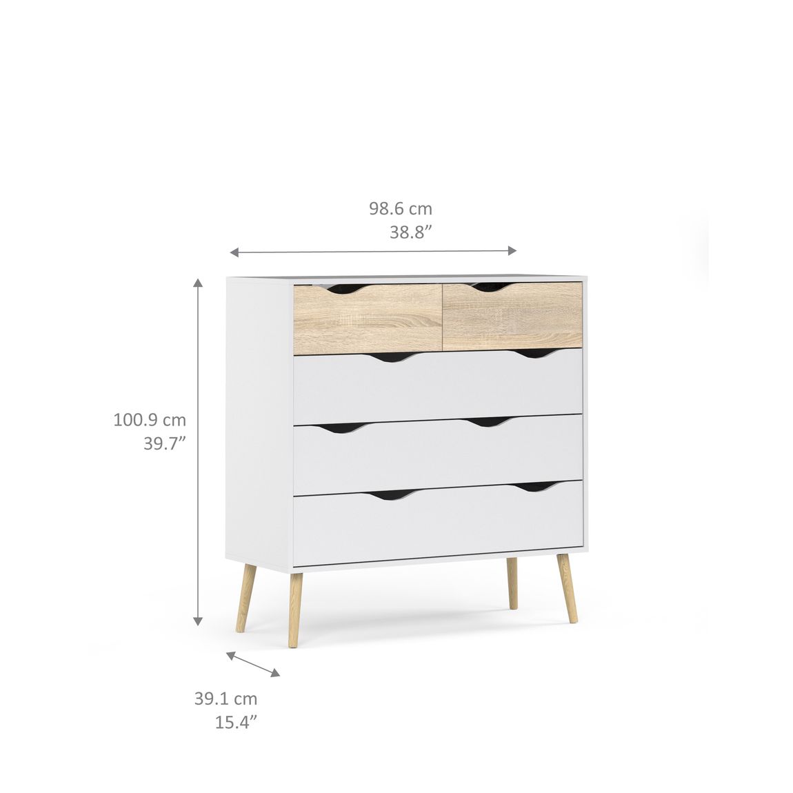 Kommode OSLO Anrichte Sideboard Weiß / Eiche Struktur