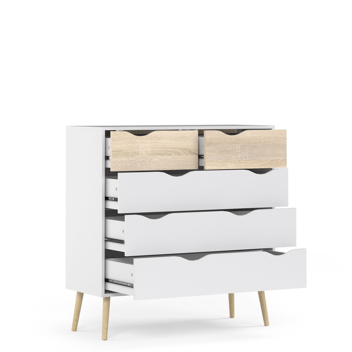 Kommode OSLO Anrichte Sideboard Weiß / Eiche Struktur